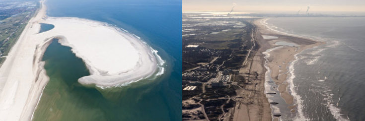 Sand Motor after completion in July 2011 and 4,5 years later January 2016